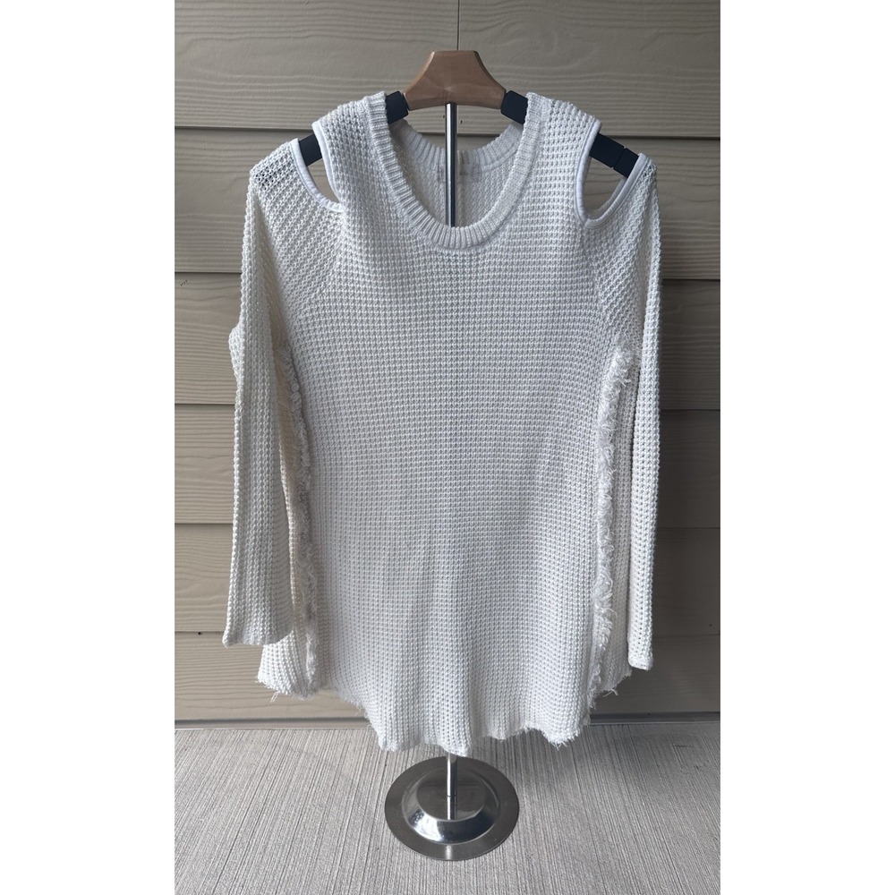 Altar'd State Off Shoulder Waffle Knit Sweater Women's Size Medium Raw Hem Cream